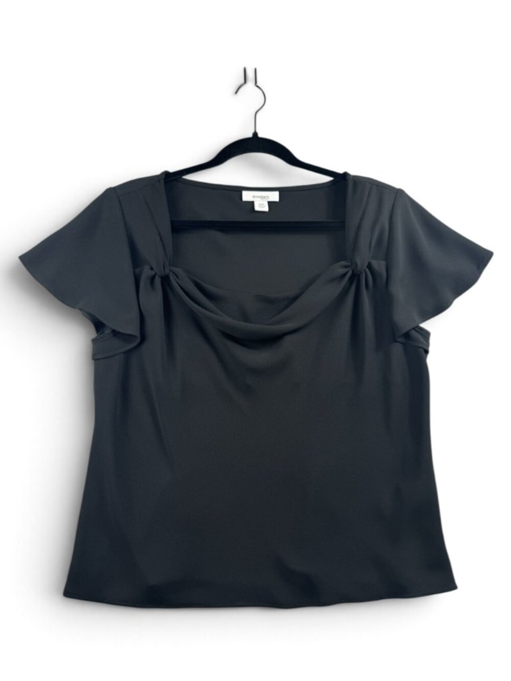 Dressbarn Black Blouse Cowl Neck Women's Plus Size 16W Short Sleeve Tailored